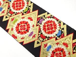 アンティーク　松皮菱に花模様織出し袋帯（着用可）